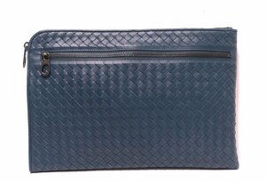 定価19.8万 極美品 BOTTEGA VENETA ボッテガヴェネタ イントレチャート クラッチバッグ ドキュメントケース 406021 カーフ レザー ブルー系