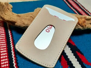 【アメ色のエイジング】ヌメ革製　折り札も入る便利な 名刺 ICカード パスケース【ハンドメイド】