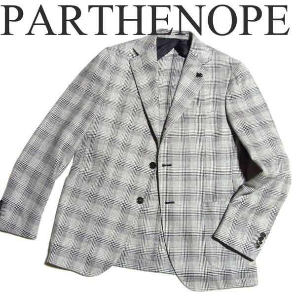PARTENOPE パルテノペ シルク ウール チェック 3B テーラード ジャケット 48 ブラック × ホワイト