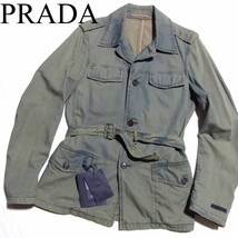 PRADA プラダ デニム 加工 インディゴ シャツ ジャケット 44_画像1