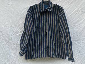 絶品 太い縞柄 野良 シャツ 野良着 藍染 もめん ジャパンヴィンテージ JAPAN VINTAGE 日本の古い服 和服 40s50s
