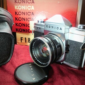 J57【箱付き/シャッターOK】KONICA FP レンズ交換式一眼レフカメラ コニカ LENS KONISHIROKU F:1.8 52mm 小西六 昭和レトロ