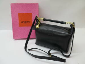 ungaro Ungaro cow leather 2Way shoulder bag black black made in Japan 