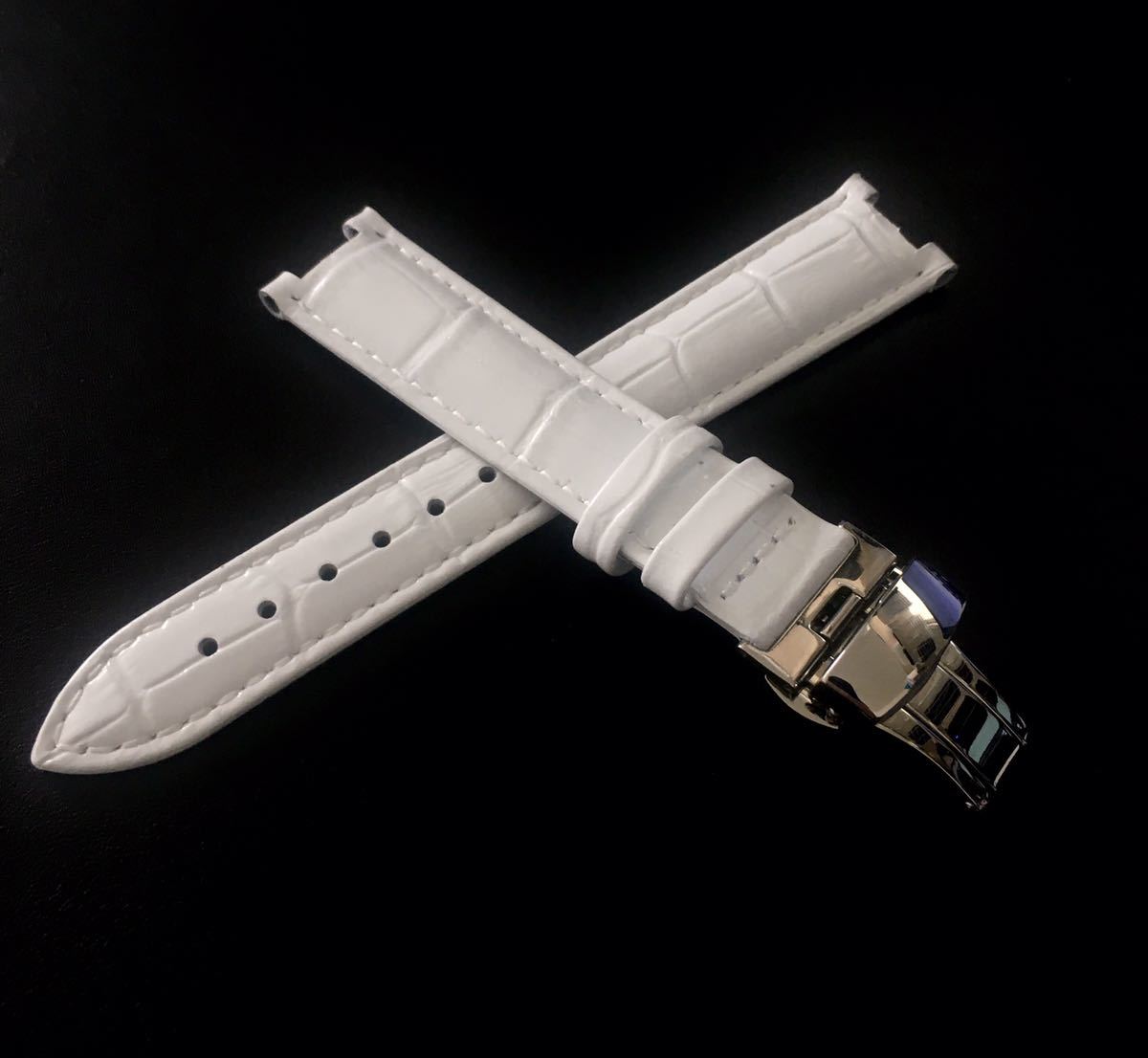 20mm 腕時計 凹型 革 レザーベルト スムース ホワイト 白 Dバックル付