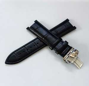 22mm 腕時計 凹型 革 レザーベルト ブラック 黒 Dバックル 【対応】カルティエ パシャ 42/シータイマー Cartier