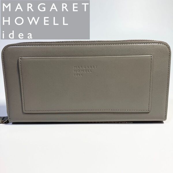 【人気】マーガレットハウエルアイデア 長財布 ピルモント ロゴ入りカード グレー 財布 レザー ラウンド ラウンド長財布 新品