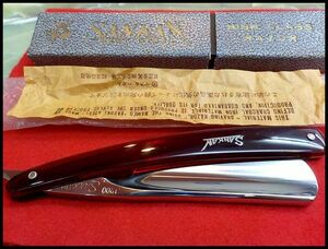 美 未使用 西洋剃刀 赤 1960s 日本製 RED 三冠 検 理容 床屋 カミソリ JAPANESE STRAIGHT RAZOR 髭剃り ナイフ 上条 岩崎 昭和レトロ 砥石