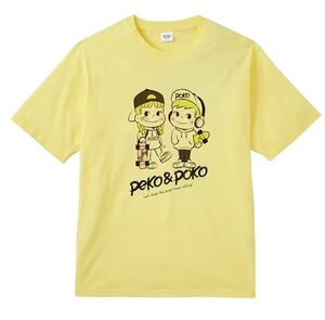 Lサイズ！紳士サイズ！ペコちゃん！ポコちゃん！綿100%！半袖クールネック！Tシャツ！新品タグ付き！ライトイエロー色合い！