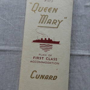 R.M.S "Queen Mary" PLAN OF FIRST CLASS ACCOMMODATION Cunard 英国クィーンメリー号一等デッキプラン 56×22㎝程 AC891の画像1