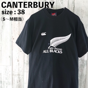 CANTERBURY x ALL BLACKS ビッグプリント 半袖 Tシャツ S〜M 相当 プリントTシャツ エンブレムプリント ラグビー 黒 ブラック