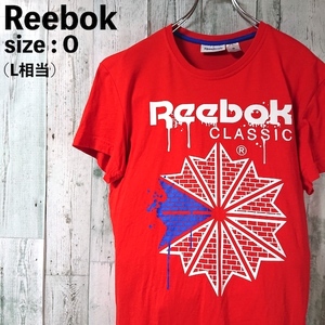 Reebok リーボック ビッグ プリント ロゴ 半袖 Tシャツ O L 相当 プリントT レッド スタークレストロゴ