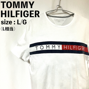 TOMMY HILFIGER トミーヒルフィガー ビッグ刺繍ロゴ半袖Tシャツ L 白 ホワイト 半袖カットソー プリントTシャツ トリコロールカラー