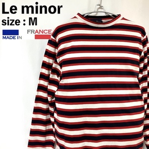 Le minor Le Minor multicolor border bus k shirt M long sleeve T shirt long T cut and sewn red navy white boat neck thin 