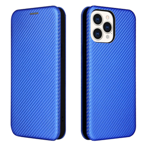 iPhone13 Pro 手帳型 カーボンファイバー 炭素繊維カバー マグネット式 カード収納 落下防止 横開き型 ブルー
