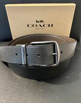 COACH リバーシブル メンズベルト コーチメンズ ブラックxブラウン　新品未使用　バックル回転　アウトレット　シンプルベルト_画像8