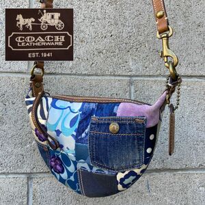 コーチ　ＣＯＡＣＨ　ショルダーバッグ パッチワーク　デニム　ブルー