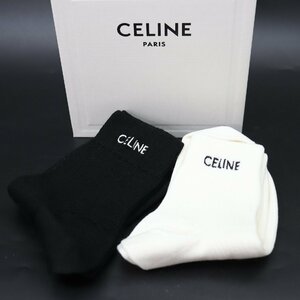 ITE8HVVU7BDW 即決 本物 未使用 保管品 CELINE セリーヌ ロゴ ソックス ホワイト 白 ブラック 黒 2足セット サイズ違い 箱付