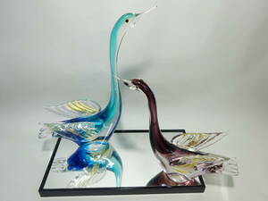 京都10★ MultiGlass マルティグラス 鶴 ツル ツルの置物 鳥 インテリア 台付き 箱付き ツルペア JG-959P