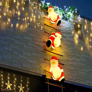 LEDイルミネーションライト はしごを登る3人のサンタ 煙突 サンタクロース オーナメントライト 存在感抜群 お洒落 壁面装飾 雰囲気照明