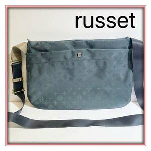 ラシット/russet●ナイロン マチ無し 斜め掛けショルダーバッグ●グレー×グリーン系