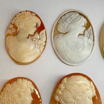 ［シェルカメオ6点おまとめ96g］N 480ct 裸石 ジュエリー jewelry shell cameo 花 flower SHELL CAMEO アンティーク ブローチ 彫刻 DD3_画像5