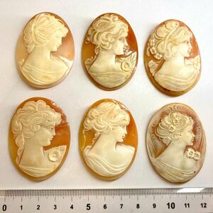 ［シェルカメオ6点おまとめ52.5g］D 262.5ct 裸石 ジュエリー jewelry shell cameo 花 flower SHELL CAMEO アンティーク ブローチ DB4 ②