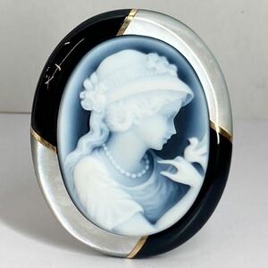 枠付き!!［ストーンカメオ18.9g］N 94.5ct 50.2×40.7mm 花 貴婦人 flower CAMEO アンティーク stone 繊細 ルース 宝石 