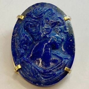 ［ラピスラズリカメオペンダントトップ 20.8g］N 40.7×30.1mm 貴婦人 lapislazli pendant top CAMEO アンティーク stone 繊細 ルース 