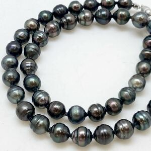 ［南洋黒蝶真珠ネックレス］N 重量約44.7g 約7.5-8.5mm珠 パール pearl necklace jewelry accessory バロック silver シルバー DF0/DH0