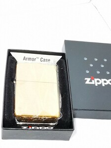 1円スタート【未使用/箱付】ZIPPO ジッポー オイルライター　Armor　アーマー　ゴールドカラー　シンプル