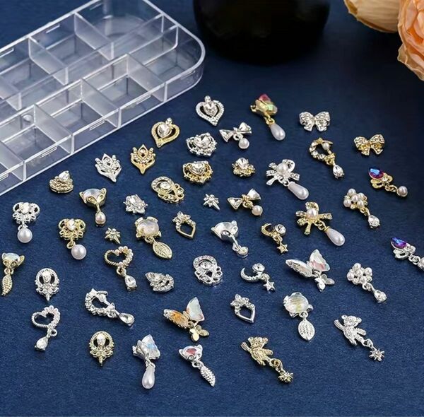 　48pcs ネイルパーツ　アクセサリーパーツ　デコパーツ　ゴールド　まとめ売り　セット