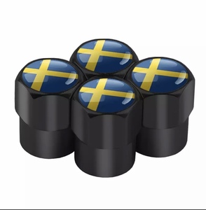 ボルボ　汎用タイヤエアーバルブ　キャップ　スェーデン国旗　ブラック