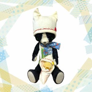 【中古品】 テディベア 作家ベア（ネコとおかめちゃんのひな）Bear's kitchen いわさきちより アーティストベア ぬいぐるみ A51306RZZ