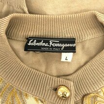 ◆中古品◆サルヴァトーレフェラガモ Salvatore Ferragamo ニット カーディガン リーフ柄 ベージュ系 レディース Lサイズ R11-140NSS_画像3