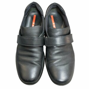 ◆中古品◆PRADA プラダ レザー スニーカー ウォーキング シューズ マジックテープ 黒 ブラック サイズ:38 イタリア製 R52522NB