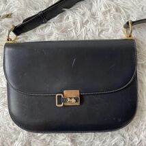 【1円〜】CELINE セリーヌ ヴィンテージ 馬車金具 ホースキャリッジ ロゴ　レザー セミ ショルダーバッグ ネイビー _画像2