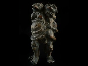 【雲】某有名コレクター買取品 仏教美術 時代 木彫り 歓喜仏 高さ7.4cm 古美術品(根付) DA1344 LTg1r56a