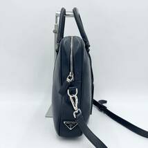 1円【入手困難】プラダ PRADA ビジネスバッグ ブリーフケース 2way レザー ネイビー 三角ロゴ メンズ A4収納可_画像4