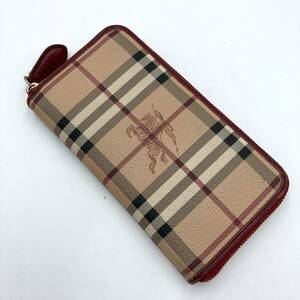 1円【入手困難】バーバリー Burberry 長財布 ラウンドファスナー ロングウォレット ノバチェック シャドーホース レッド