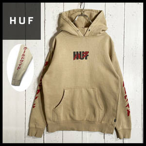 【USED】 ハフ HUF ワールドワイド スウェット トレーナー アームロゴ 90s 00s USA ストリート 古着 ベージュ Sサイズ ☆送料無料☆