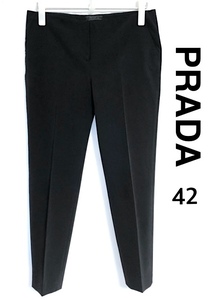 二点落札で送料無料！P6 イタリア製 PRADA プラダ パンツ スラックス テーパードパンツ 42 ブラック L 大きめレディース 黒 センタープレス