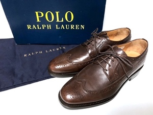 二点落札で送料無料！ 980 伊製 RALPH LAUREN ラルフローレン レザー ビジネスシューズ 革靴 ウィングチップ メダリオン メンズ 8E 紳士靴
