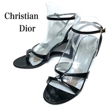 二点以上で送料無料！ C005 Christian Dior クリスチャンディオール ストラップ アンクルベルト ドレスサンダル 6 黒 ブラック 23cm相当_画像1