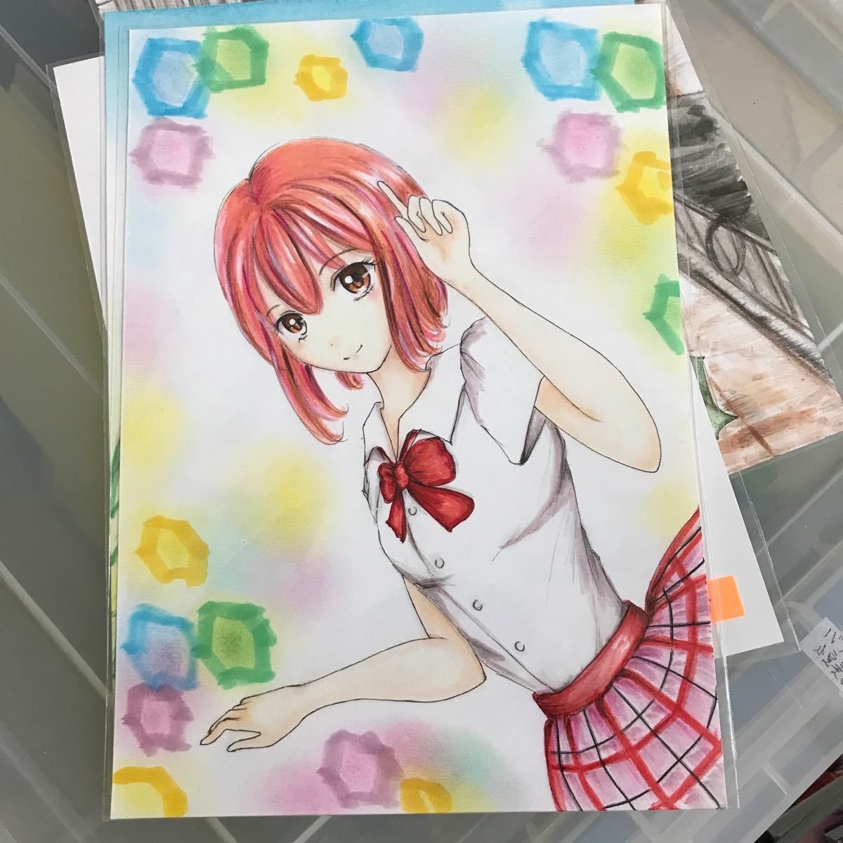 Handschriftliche Illustration eines Highschool-Mädchens, Comics, Anime-Waren, handgezeichnete Illustration