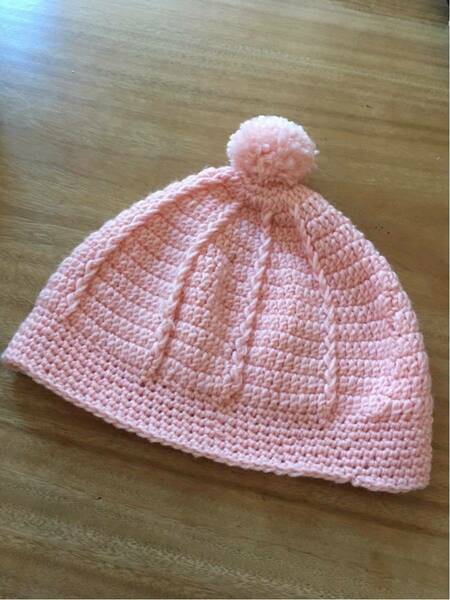 手編み☆ベビーピンクの帽子 ボンボン 新品 44㎝～46㎝
