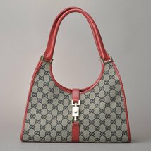 1円 美品 GUCCI グッチ ジャッキー ショルダーバッグ GG柄 キャンバス レザー ネイビー レッド 002・1067 肩掛け ゴールド金具 鞄 ※a.i_画像1