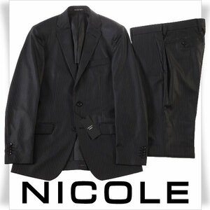 新品1円～★ニコル セレクション NICOLE selection ウール毛 ストライプ 二つボタンスーツ 44 S 黒 ブラック ノータック ◆3171◆