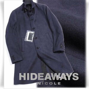 新品1円～★定価2.3万 HIDEAWAYS NICOLE ハイダウェイ ニコル メンズ ポンチスウェードスタンドコート 46 M 防寒 ネイビー 本物 ◆3611◆