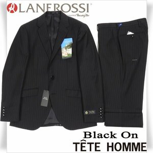 新品1円～★定価7.5万 Black On TETE HOMME テットオム 伊生地 LANEROSSI ラネロッシ マルゾット ウール毛 ストライプスーツ 90Y4 ◆3698◆