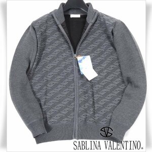 新品1円～★SABLINA VALENTINO サブリナヴァレンティノ メンズ 秋冬 長袖 ジップアップニット M グレー 織柄 イタリアブランド ◆3755◆